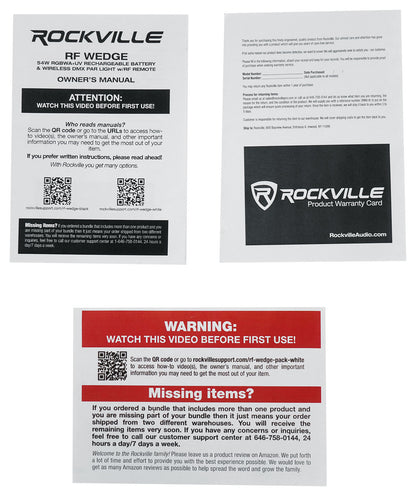 Rockville RF WEDGE PACK WHITE (6) Battery Wireless DJ Wash Lights+RF Remote+Case