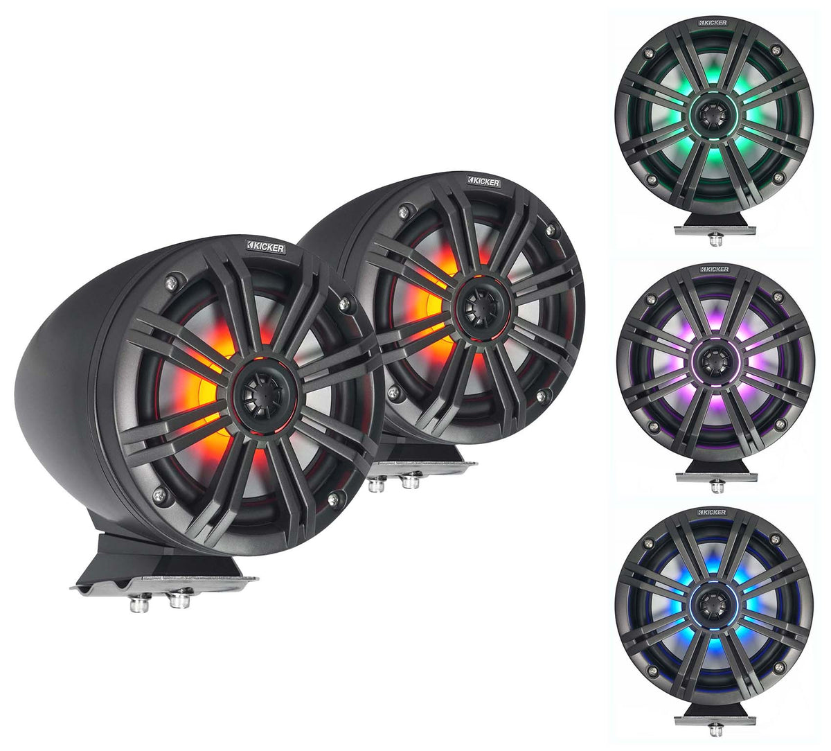 KMFC65 6.5" 195W Black Marine LED Speakers Plus Receiver And Amp