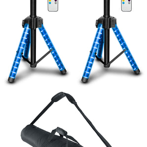 (2) Technical Pro PT3LED Rechargeable RGBWY LED Tripod DJ Speaker Stands+Bag