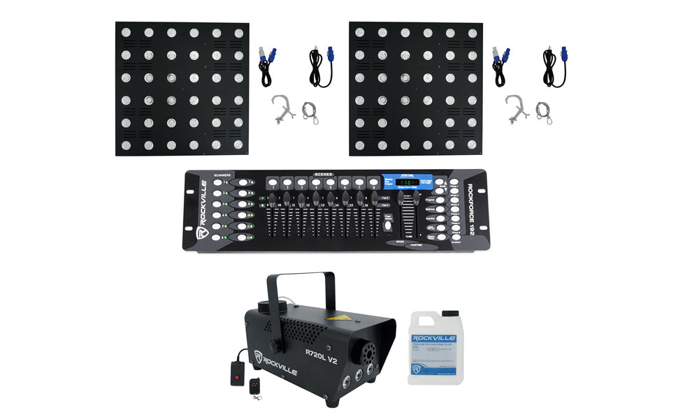 (2) STAGE MATRIX 36 RGB DJ Blinder Lights + DMX Controller + LED Fogger
