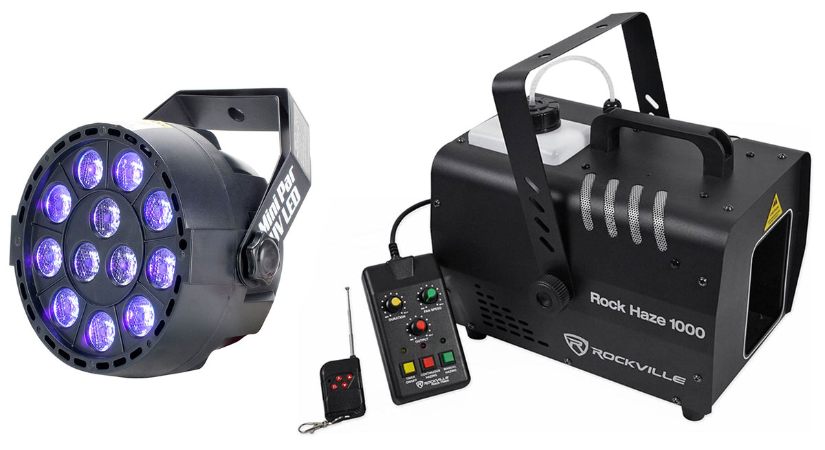 ROCKHAZE 1000 DMX Haze Machine Water Based Hazer+ADJ Par Blacklight