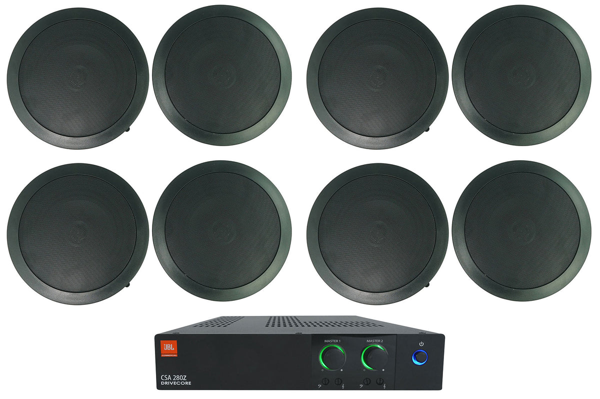 JBL CSA 280Z 2 x 80w Commercial 70v Amplifier+(8) Black 6.5" Ceiling Speakers