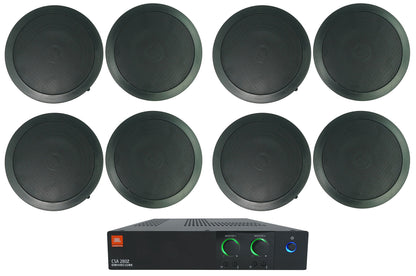 JBL CSA 280Z 2 x 80w Commercial 70v Amplifier+(8) Black 6.5" Ceiling Speakers