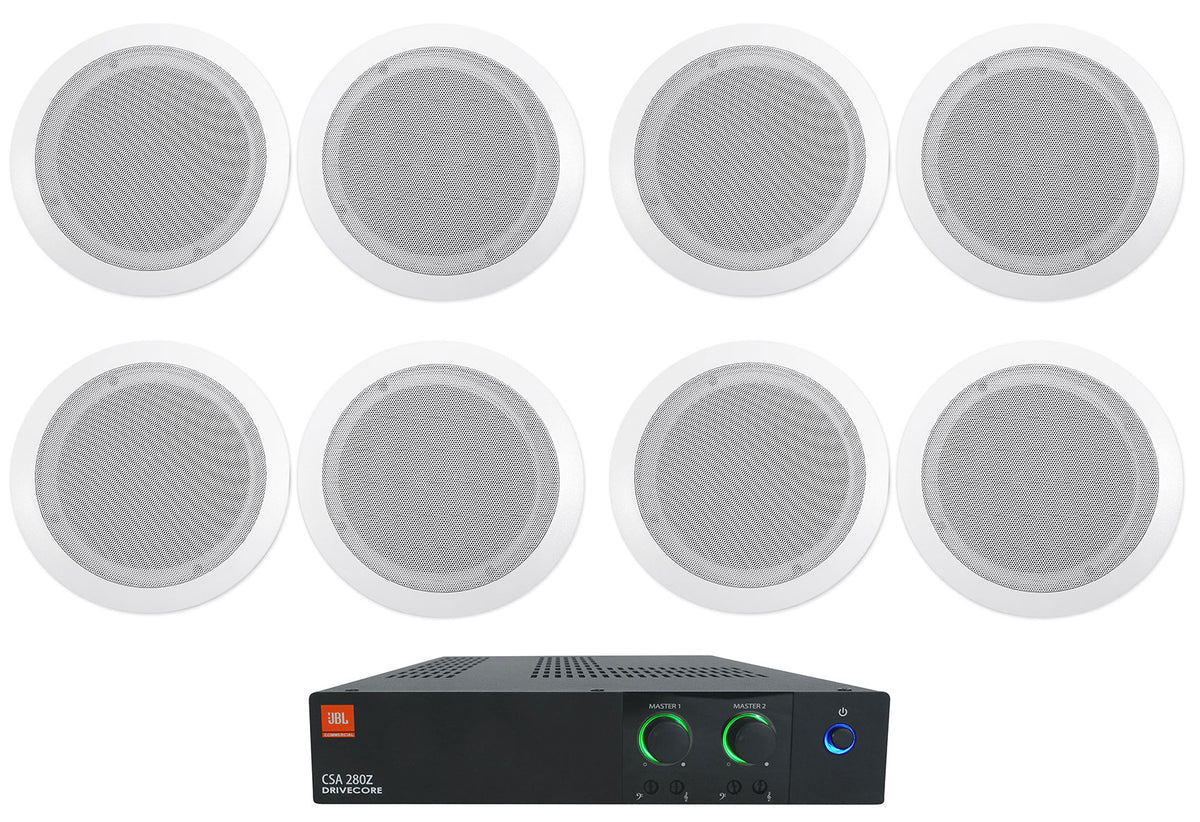 JBL CSA 280Z 2 x 80w Commercial 70v Amplifier Amp+(8) 6.5" Ceiling Speakers