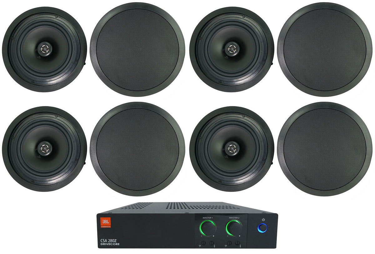 JBL CSA 280Z 2 x 80w Commercial 70v Amplifier Amp+(8) Black 8" Ceiling Speakers