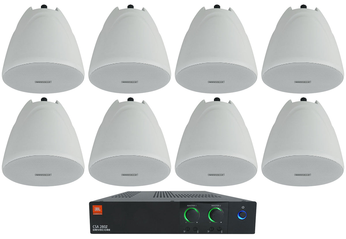 JBL CSA 280Z Commercial Amplifier Amp+(8) White 4" 70V Hanging Pendant Speakers