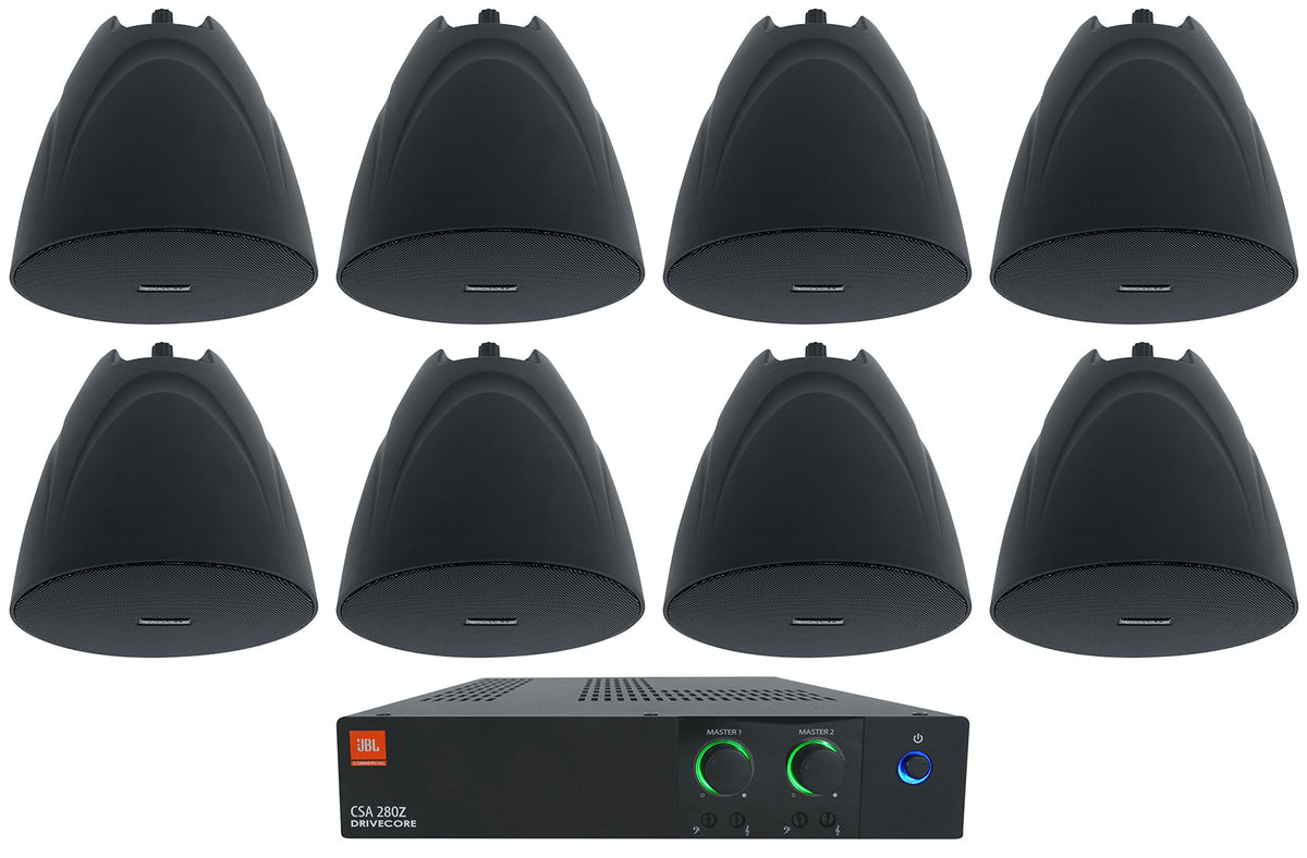 JBL CSA 280Z Commercial Amplifier+(8) Black 5.25" 70V Hanging Pendant Speakers