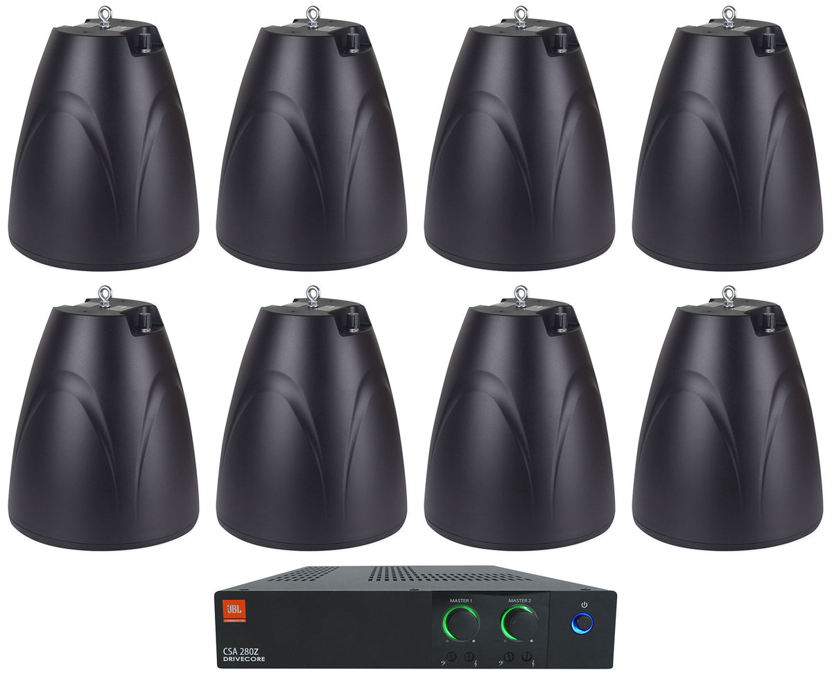 JBL CSA 280Z Commercial Amplifier+(8) Black 6.5" 70V Hanging Pendant Speakers