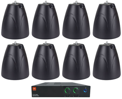 JBL CSA 280Z Commercial Amplifier+(8) Black 6.5" 70V Hanging Pendant Speakers