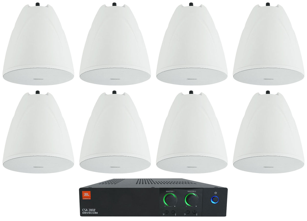 CSA 280Z Amplifier + (8) White 6.5" Hanging Pendant Speakers