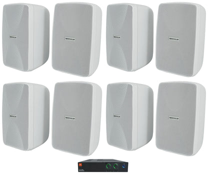 JBL CSA 280Z Commercial Amplifier+(8) Indoor/Outdoor White Swivel Wall Speakers