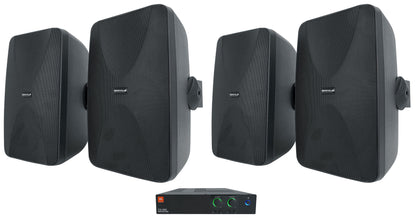 JBL CSA 280Z Commercial Amplifier+(4) Indoor/Outdoor Black Swivel Wall Speakers