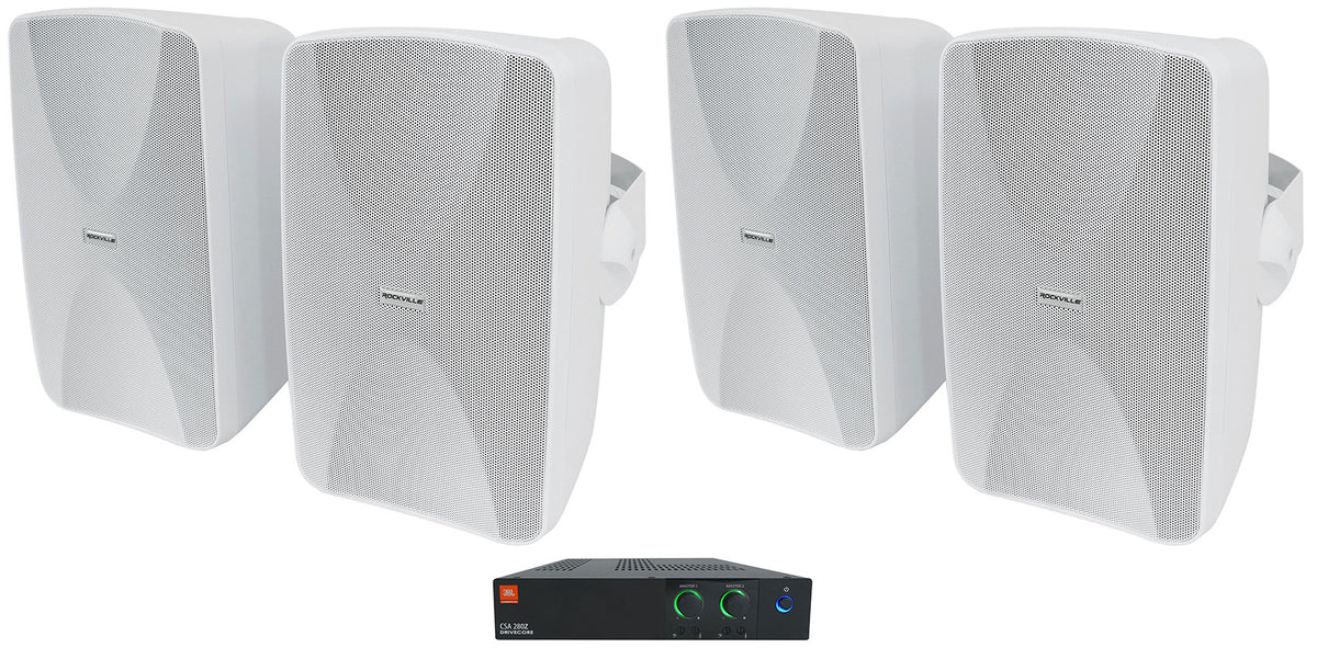 JBL CSA 280Z Commercial Amplifier+(4) Indoor/Outdoor White Swivel Wall Speakers