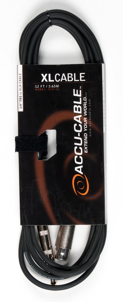 Accu-Cable XL4-12 12 Foot 1/4" TRS To XLR Speaker Cable American DJ