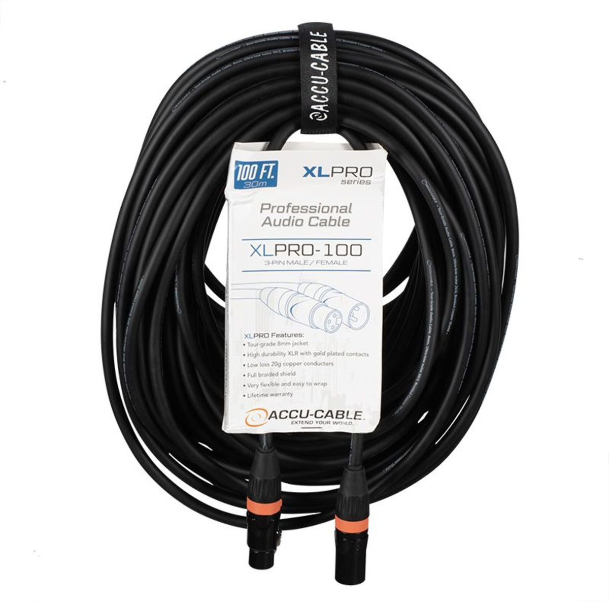 Accu-Cable XLPRO-100 Professional 100 Foot 3-Pin Male To Female XLR Audio Cable