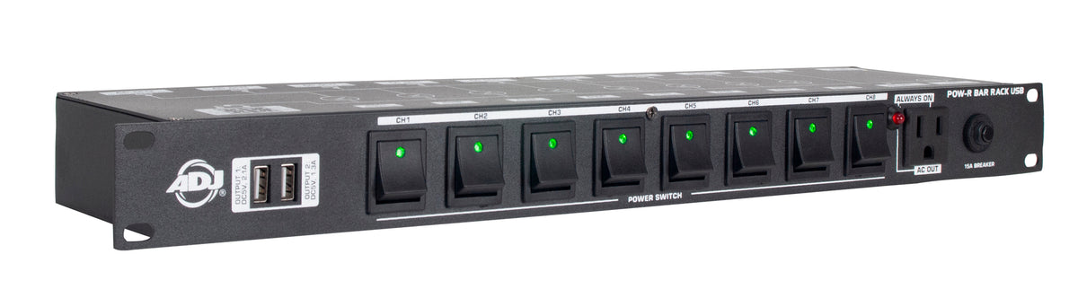 ADJ POW-R BAR RACK USB Rack Mount 10-Outlet+2 USB Charging Ports Power Supply