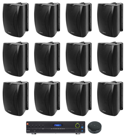 JBL VMA1240 Commercial 70v Mixer/Amp+Wifi Receiver+(12) Black 6.5" Wall Speakers