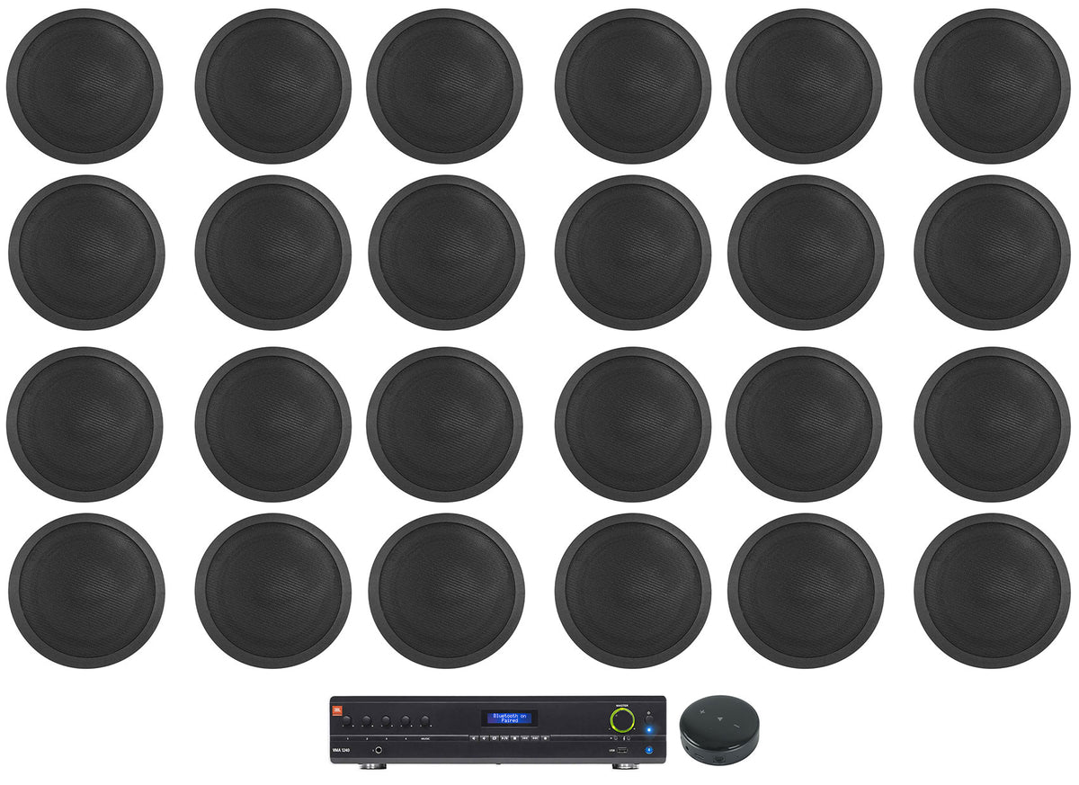 JBL Commercial Amp+Wifi Receiver+(24) Black 6" Ceiling Speakers For Restaurant