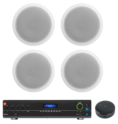 JBL Commercial 70v Amp+Wifi Receiver+4) White 6" Ceiling Speakers For Restaurant