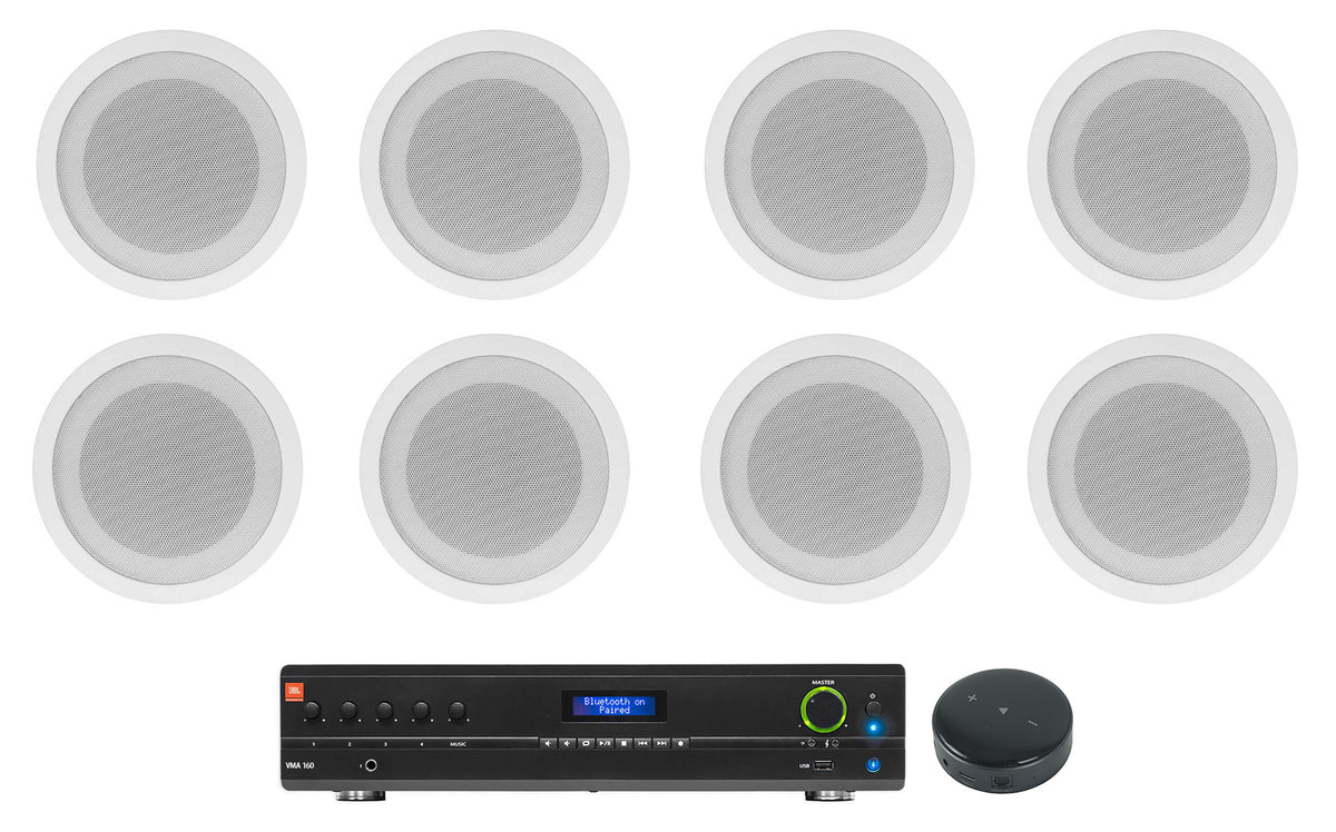 JBL Commercial 70v Amp+Wifi Receiver+8) White 5" Ceiling Speakers For Restaurant