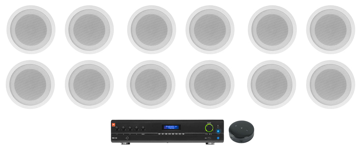 JBL Commercial 70v Amp+Wifi Receiver+12 White 5" Ceiling Speakers For Restaurant