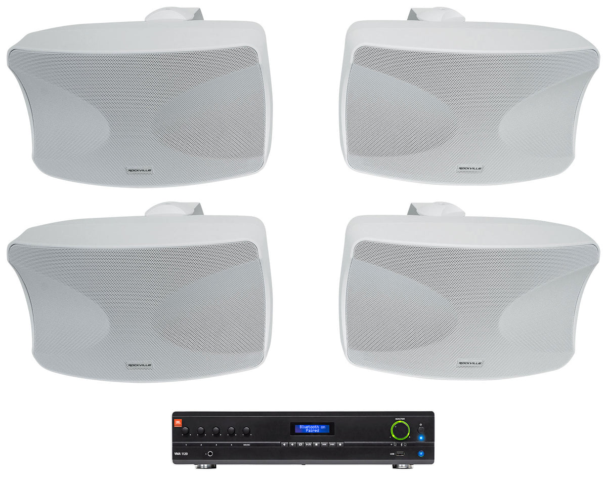 VMA1120 Amplifier + (4) WET-44 PRO White Indoor/Outdoor Speakers Bundle