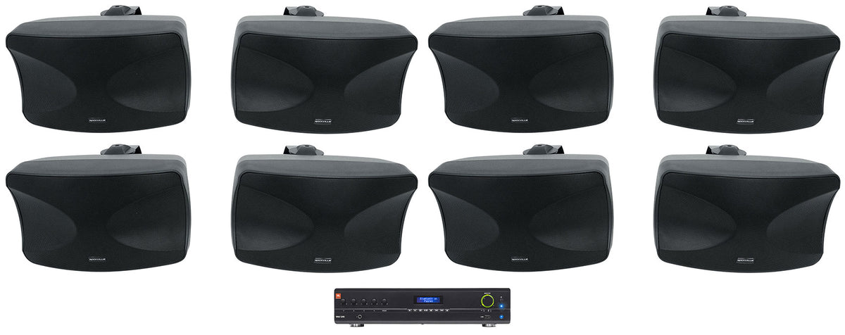 JBL VMA1240 Commercial 70v Bluetooth Amplifier+(8) Indoor/Outdoor Black Speakers