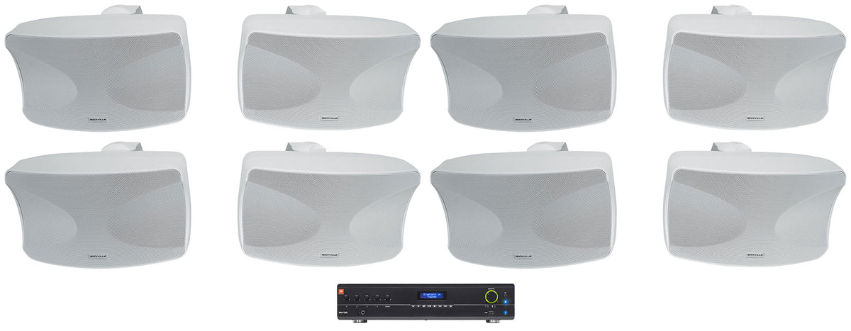 JBL VMA1240 Commercial 70v Bluetooth Amplifier+(8) Indoor/Outdoor White Speakers