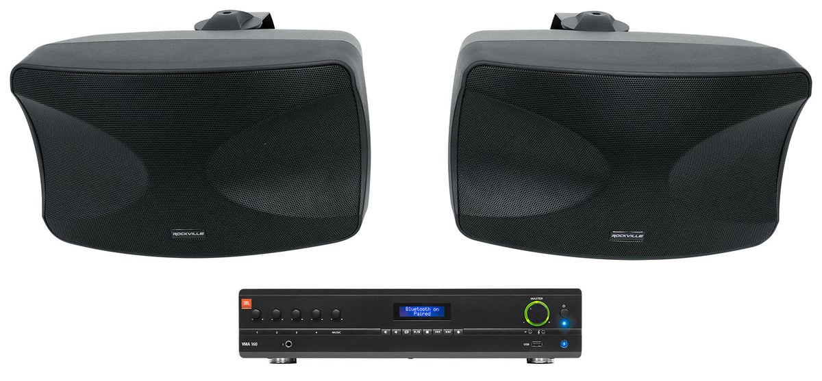 JBL VMA160 Commercial 70V Bluetooth Amplifier+(2) Indoor/Outdoor Black Speakers