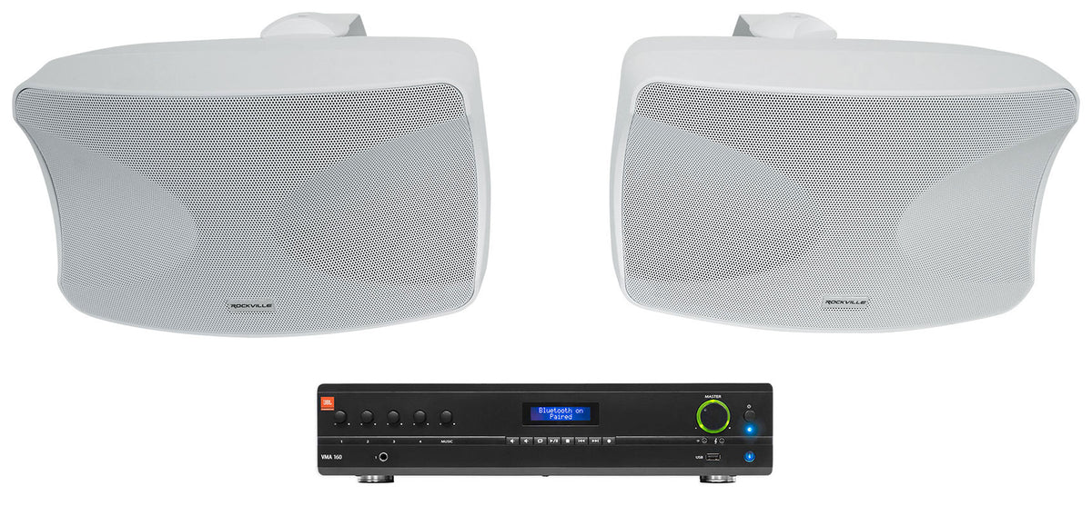 VMA160 Amplifier + 2 Indoor/Outdoor White Speakers