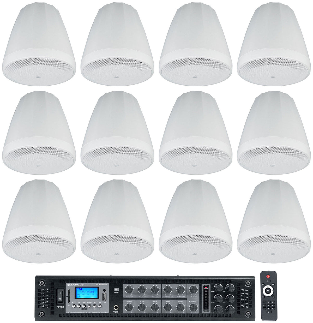 (12) JBL Control 64P/T 4" 30W 70V Pendant Speakers + Amplifier