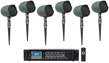 (6) JBL GSF3-GN 3" Landscape Ground Stake/Wall 70v Commercial Speakers+Amp