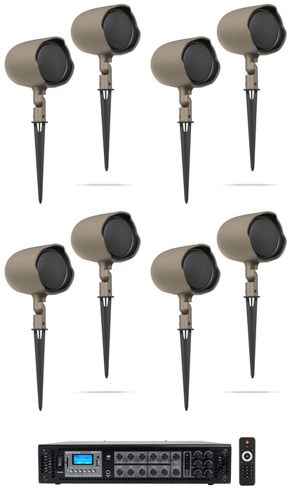 (8) JBL GSF3-TN 3" Landscape Ground Stake/Wall 70v Commercial Speakers+Amp