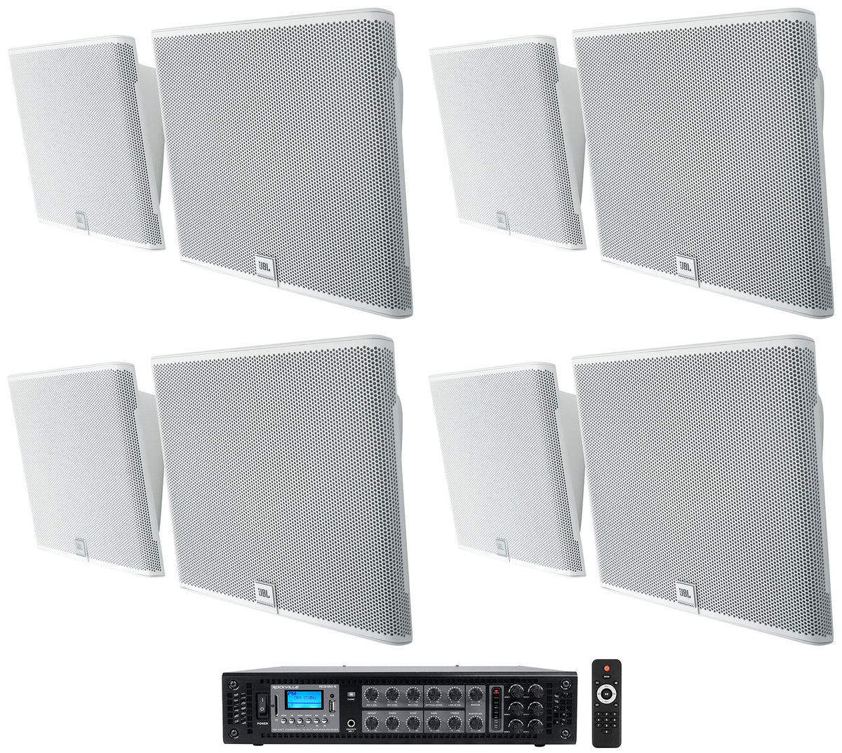 SLP12/T-WH Speaker & RCS180-6 Amplifier Package, Set of 8