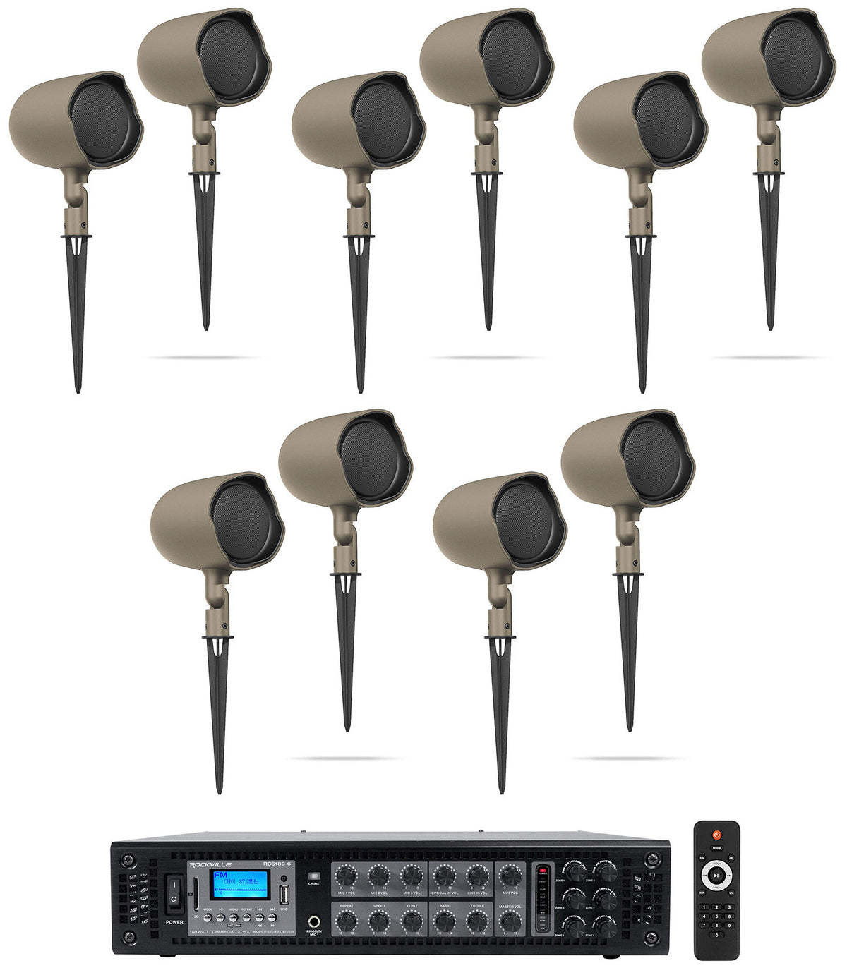 (10) JBL GSF3-TN 3" Landscape Ground Stake/Wall 70v Commercial Speakers+Amp