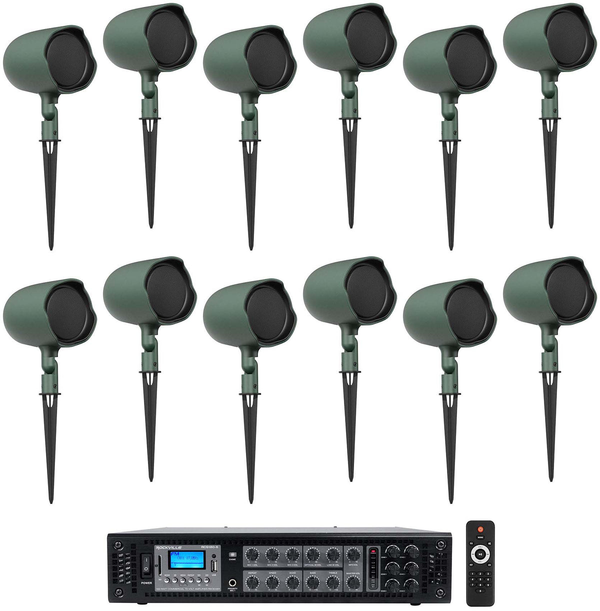 (12) JBL GSF3-GN 3" Landscape Ground Stake/Wall 70v Commercial Speakers+Amp