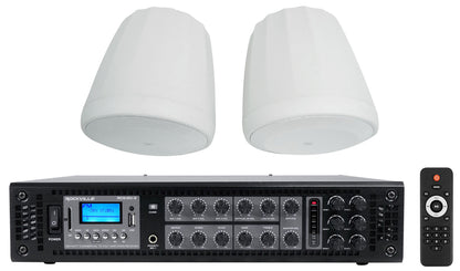 (2) JBL CONTROL 68HP-WH 70v Commercial 8" Hanging WhitePendant Speakers+Amp