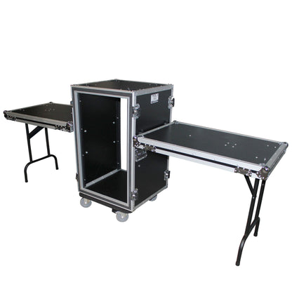 ProX T-16RSPWDT ATA Road Case For Amp Rack w/16U Space 20" Depth+Two Side Tables