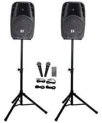 Pair of Rockville Package 12" 1400 Watts Passive DJ PA Speakers+(2) Stands+(2) Mics+Cables