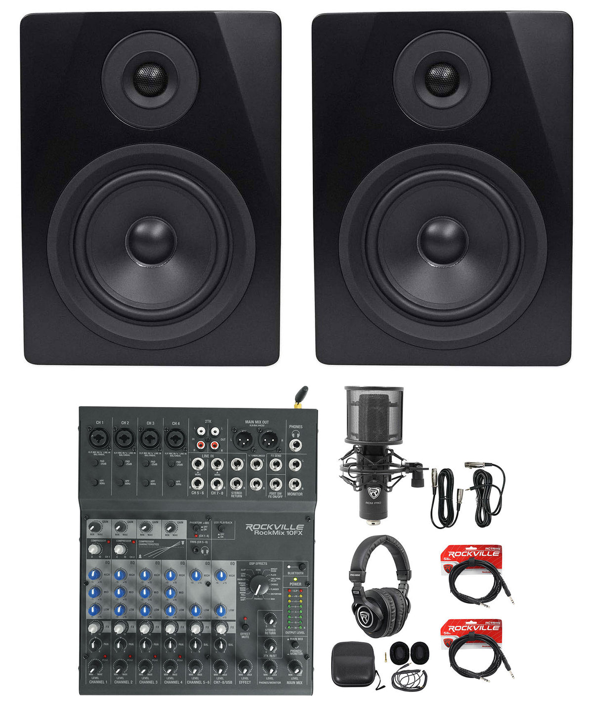 Home Recording Studio Kit w/ Monitors+Mixer/Interface+Mic+Headphones