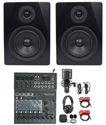 Home Recording Studio Kit w/ Monitors+Mixer/Interface+Mic+Headphones