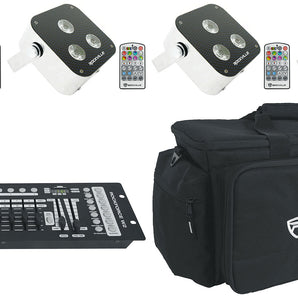 (4) Rockville MINI RF3 RGBWA+UV DJ/Party LED Wash Light+RF Remote+Control+Bag
