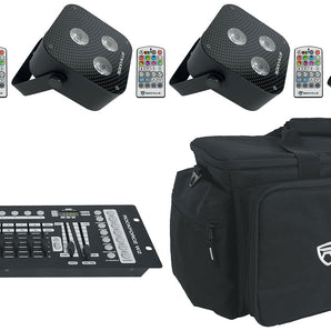 (4) Rockville MINI RF3 Black RGBWA+UV DJ/Party Wash Light+RF Remote+Control+Bag