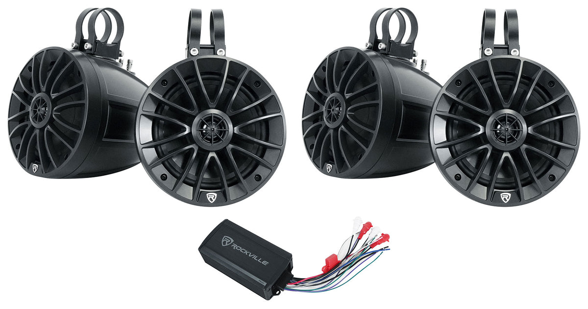 (4) UT65B 6.5" Tower Speakers + PS40 Bluetooth Amplifier For UTV/RZR