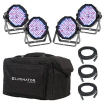 (4) Eliminator American DJ Mega Flat PAK EP DMX RGBUV Wash Lights w/ Bag+Cables