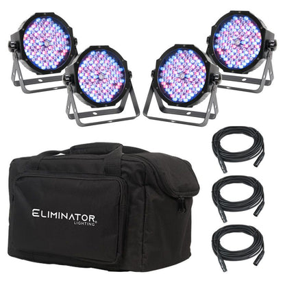 (4) Eliminator American DJ Mega Flat PAK EP DMX RGBUV Wash Lights w/ Bag+Cables
