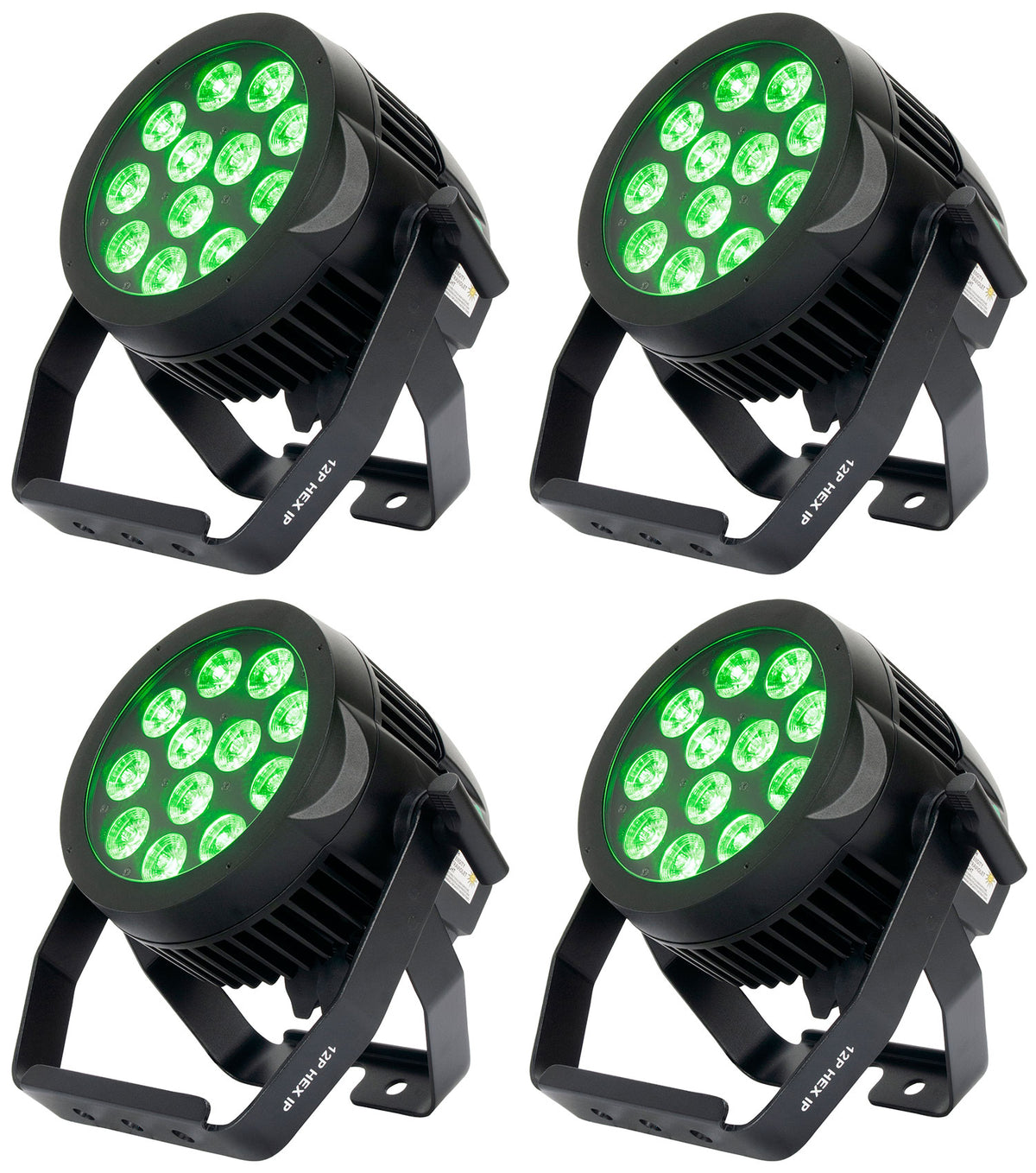 (4) 12P HEX IP Outdoor RGBAW + UV LED DMX Par Can Wash Up-Lights