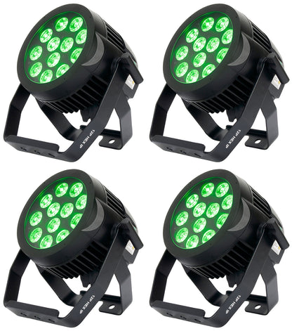 (4) 12P HEX IP Outdoor RGBAW + UV LED DMX Par Can Wash Up-Lights
