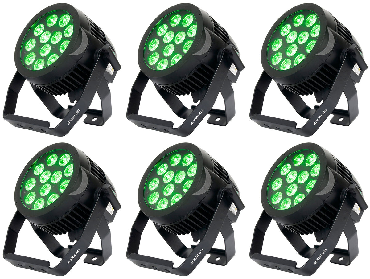 (6) 12P HEX IP Outdoor RGBAW+UV LED DMX Par Can Wash Up-Lights