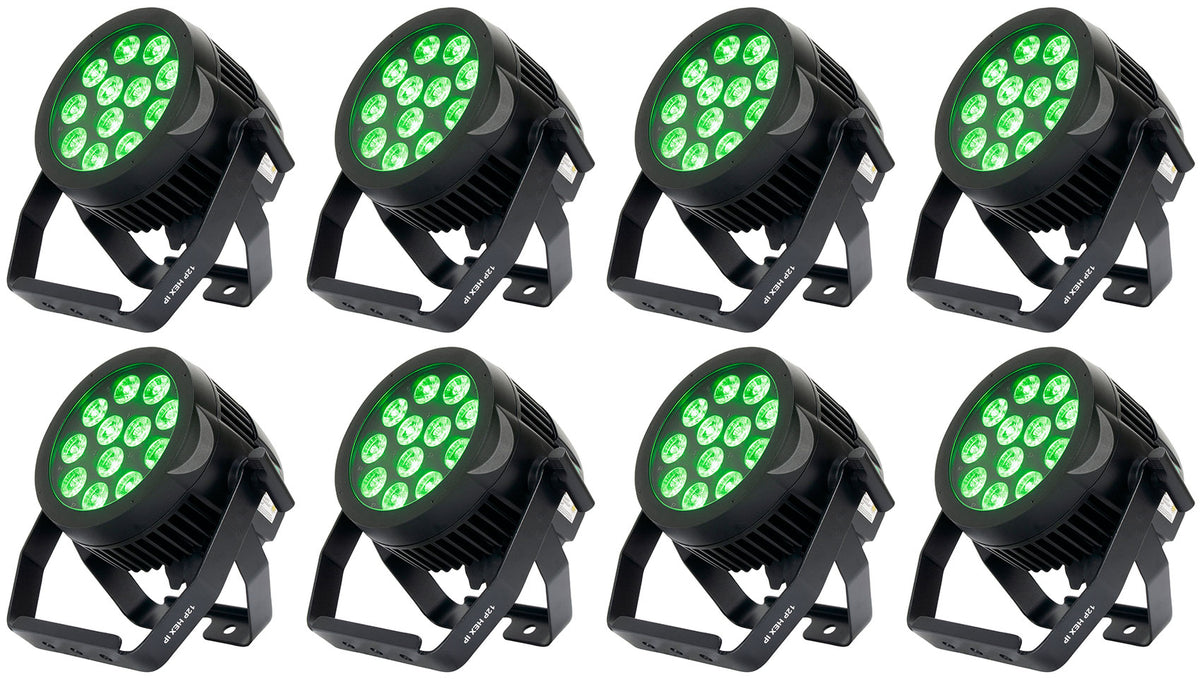 (8) 12P HEX IP Outdoor RGBAW+UV LED DMX Par Can Wash Up-Lights